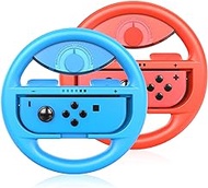 Steering Wheel Controller for Nintendo Switch Joycon, 2 Pack Racing Steering Wheel Grip for Mario Kart 8 Deluxe (Red&amp;Blue)