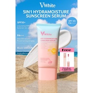 (Buy 1pc sunscreen Get 1pc Free Lip glaze Cappuvini BPOM) V WHITE 5IN1 HYDRAMOTURE SUNSCREEN SERUM U