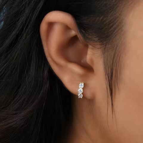 IOGOU 925 Sterling Silver D/VVS1 Moissanite Hoop Earrings for Women 0.9cttw Diamond Round Earrings C