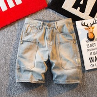 Retro Overalls Denim Shorts Men's Street Wear Men's Five-point Middle Pants Casual 5-point Pants Men