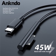Ankndo Fast Charging USB Type-C Power Supply for Microsoft Surface Pro 3/4/5/6/Book 2/Go PD Tablet Charger Adapter Cable Cord