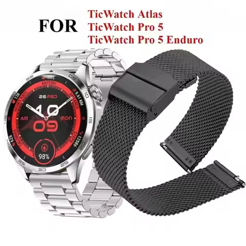 24/22/20mm Metal Watch Strap for TicWatch Atlas Pro 5 Smartwatch Stainless Steel Wristband