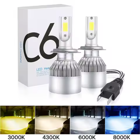 2pcs Car Headlight Bulbs LED H1 H3 H4 H7 H8 H11 HB3 HB4 9005 9006 C6 Bulb 3000K 6000K 8000K 24V 12V 