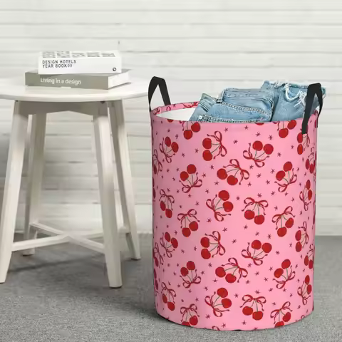 Laundry Collector Cherry Folding Laundry Basket Large Storage Baby Washing Basket Home Organizer