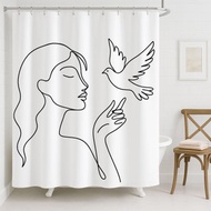 藝術女人浴室浴簾衛生間乾濕分離防水布簾免打孔套裝淋浴