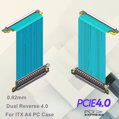 Dual Reverse Pcie 4.0 Riser Cable 185mm Vertical GPU Mount Blue for ITX A4 PC Case PCIE 4.0 16x Shie