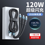 120w Charging cable woven data cable 3-in-1 tpyec Super Fast Charging Car Charger 3-in-1 Fast Chargi