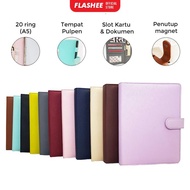 Flashee Binder Kulit Polos Eksklusif A5 20 Ring Agenda Organizer Kulit Sintetis Mewah Berkualitas Pi