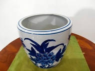 Spesial Pot Bunga Keramik Cina Tebal Putih Biru Besar Motif Mawar Size