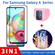 For (3in1) Samsung Galaxy A03 A52s A12 A03s A22 A10s A02 A02s A72 A52 A32 A21s A11 A12 A42 A31 A71 A51 A01 Core transparent mobile phone case + full-screen tempered glass film + lens film