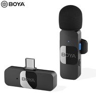 BOYA BY-V10 One-Trigger-One 2.4G Wireless Microphone System Clip-on Phone Microphone Omnidirectional Mini Lapel Mic Auto Pairing Smart Noise Reduction 50M Transmission Range Replacement for Huawei Samsung Type-C Android Smartphones