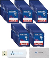 SanDisk 32GB SDHC Card 50 Pack Class 4 Memory Cards (SDSDB-032G-B35) Bundle with (1) Everything But Stromboli Microfiber Cloth &amp; Micro, SD Card Reader