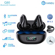 【Deal】 Tws Q80 Wireless Headphones Bluetooth 5.3 Bone Conduction Earphones Earclip Design Touch Control Led Earbuds Sports Headsets