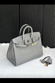 Hermès Birkin 20 Gris Ciment Mississippi Alligator gold stamp B