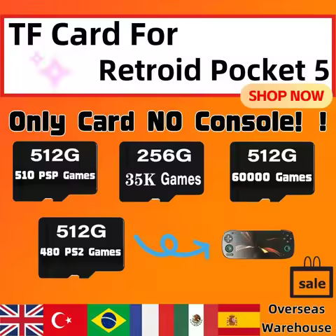 For Retroid Pocket 5 Portable Handheld Game TF Card Memory Card Retro Games PS2 PSP PS1 Android port