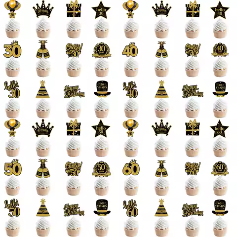 30th 40th 50th 60th Birthday Party Cake Toppers Black Gold Birthday Party Cake Decoration 18 30 40 5