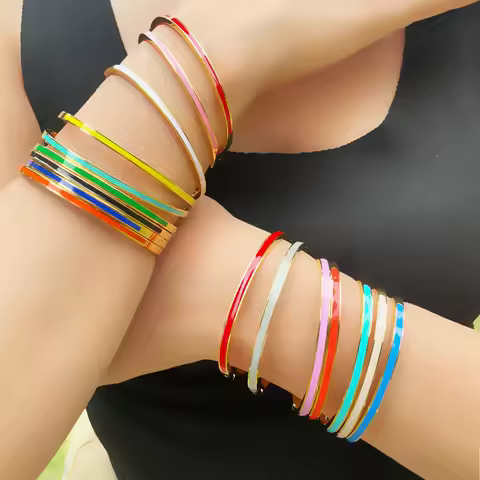 Zalman Colorful Enamel Bangles Women Gold Color Stainless Steel Simple Romantic Bracelet Never Fade 