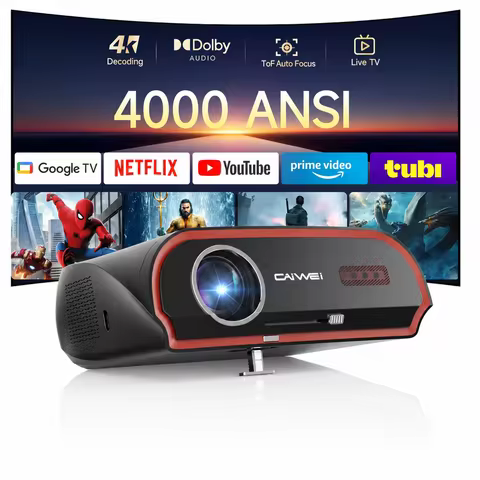 CAIWEI A10R Google TV 4K Projector 4000 ANSI Full HD 1080P Android 14 Home Theater for Movies Auto F