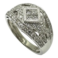 Size 15 Camellia Diamond Ring, Total 0.21/0.50ct, K18WG White Gold, 8.8g, Women's [Used]