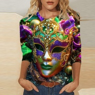 Carnival Round Neck Pullover Ladies Three-Quarter Sleeve Top Digital Printing Ladies T-Shirt 1.12+9.