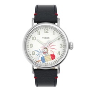 TIMEX TW2V60500 Standard x Peanuts Featuring Snoopy Fireworks นาฬิกาข้อมือผู้ชายและผู้หญิง สายหนัง สีดำ หน้าปัด 40 มม.