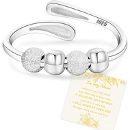 Senteria Anxiety Rings for Women Sterling Silver Rings Adjustable Stress Spinner Rings with Beads Fi