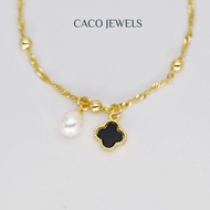 CACO High Lustre Freshwater Pearl Clover Bracelet 18K Gold Plated on 925 Silver "Black Clover (Brace