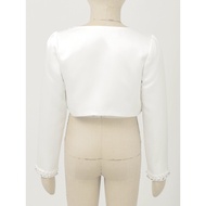 Yeahdor Kids Girls Long Sleeve Open Front Bolero Pearls Sequins Beaded Shrug Cardigan Wedding Event 