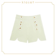 KLOSET Scalloped Shorts (SH19-P001) กางเกงขาสั้น แต่งกระดุม ผ้าสีพื้น