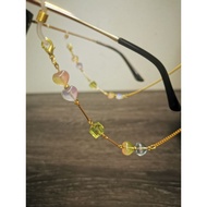 Beaded Spectacles Sunglasses Chain & Mask Lanyard | Heart/Pearl Gold-Tone Eyeglass Holder | Trendy A
