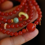 6mm天然原礦南紅 蜜蠟轉運環翡翠A貨配珠設計多圈手持手串sm