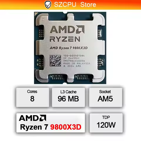 AMD R7 9800X3D New CPU Ryzen 7 9800X3D Processor , 8C/16T 120W up to 5.2 GHz, L3=96M 100-100001084 S