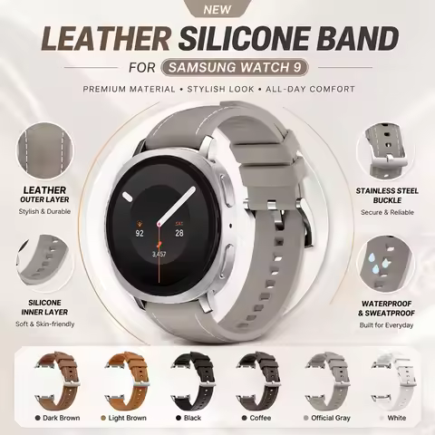 Watch Band Made Of Leather And Silicone For Samsung Watch 9 Special Soft Skin-Friendly Brown Watch B