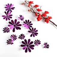 12 pcsset New 3D mirror flower Wall Stickers Gold silver purple Party Wedding decor for Home Decora