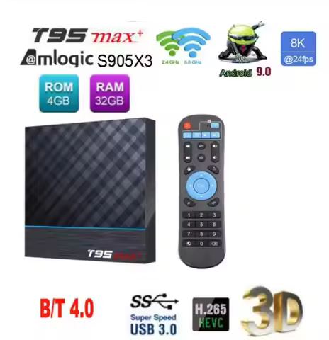 T95 MAX Plus Amlogic S905X3 Android 9,0 4G RAM 64G ROM 2,4G/5G WIFI Dual BT4.0 USB 3,0 HDR 8K 3D dec