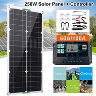 250W Protable Solar Panel Kit Dual DC USB Charger Kit with 100A Solar Controller