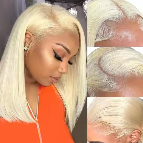 613 Blonde Color Wig Bob Wig Straight Human Hair Pre Plucked 13x4 Transparent Lace Wig 613 Pre Wig S