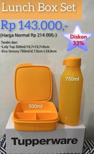 TUPPERWARE LUNCH BOX SET KUNING (LOLY TUP DAN ECO BOTTLE) - PROMO
