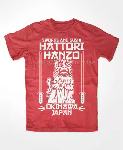 Hattori Hanzo RED Swords and Sushi Kill Bill Okinawa Japan tarantino T-Shirt Crew Neck Short Sleeves