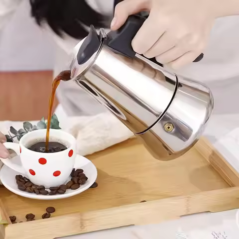 Electric Heating Coffee Pot Stainless Steel Italian Espresso Coffee Maker 100ml 200ml 300ml 450ml 60