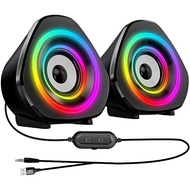 (URXN) Computer Speakers PC Desktop Laptop Speakers RGB Light USB Powered Volume Control for PC/Lapt