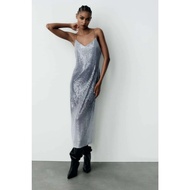 ZARA WOMAN DEGRADE SEQUIN DRESS IN SILVER