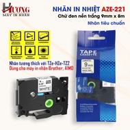 AZe-221 printed label [9mm x 8m] Compatible with Brother TZe-221 label (For PT-E110/ PT-E300/D210/ E