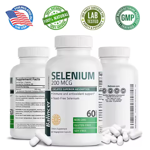 Balincer 200mcg Mineral Antioxidant Supplement with Selenium - Supports Immune, Overall Health - Non