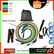 80% discount EcoSport Premium 11Pcs Exercise Latex Resistance Bands (high grade steel hook) + FREE C