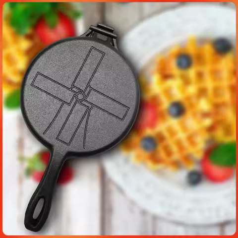 Iron Waffle Maker Pan Non-Stick Waffle Iron Waffle Skillet for Stovetop Or Grill