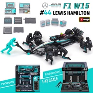 Bburago 1:43 Mercedes-AMG F1 W15 2024 DIY Pit House alloy luxury car die cast car model toy series