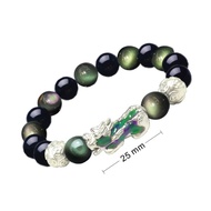 Rainbow Obsidian 3D 999.9 Pure Silver Pixiu(turn colour) Bracelet 彩虹黑曜石足银变色貔貅手链GH Jewellery