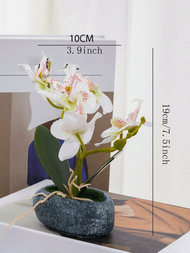 1入組19cm/7.5吋人工蝴蝶蘭盆栽植物附花盆，適用於室內裝飾、桌上擺設、節慶禮品