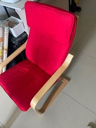 IKEA宜家POÄNG實心樺木躺椅扶手椅/樺木色+椅墊/紅色/二手九成新